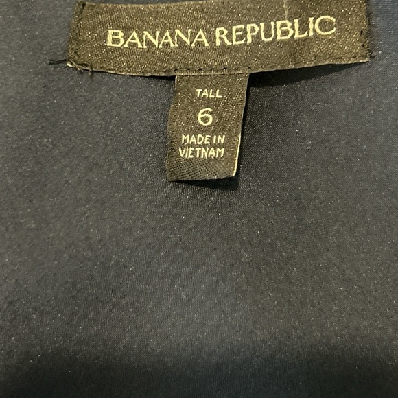 Banana Republic Surplice Career Sheath Dress Navy Silve Striped Faux Wrap Size 6 - Picture 6 of 7